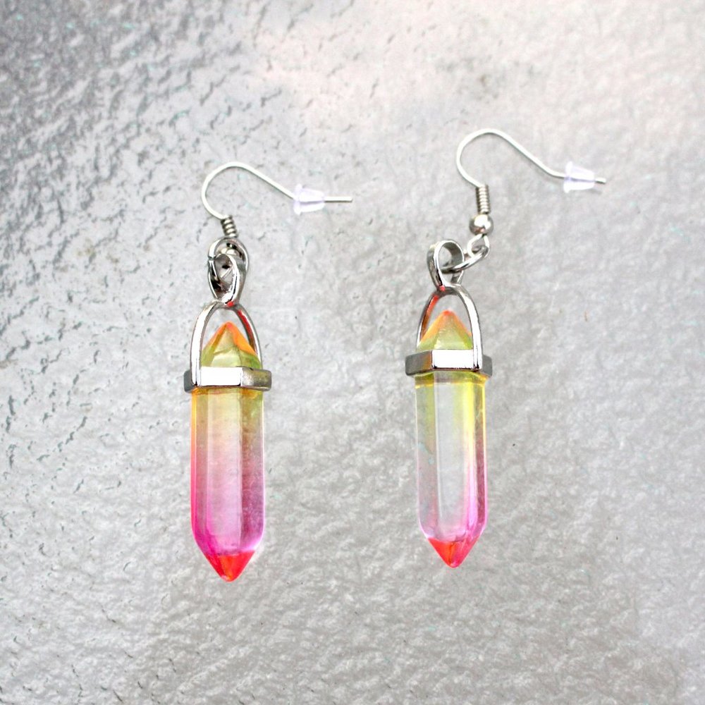 Rainbow Ombre Crystal Hexagon Gemstone Natural Ear